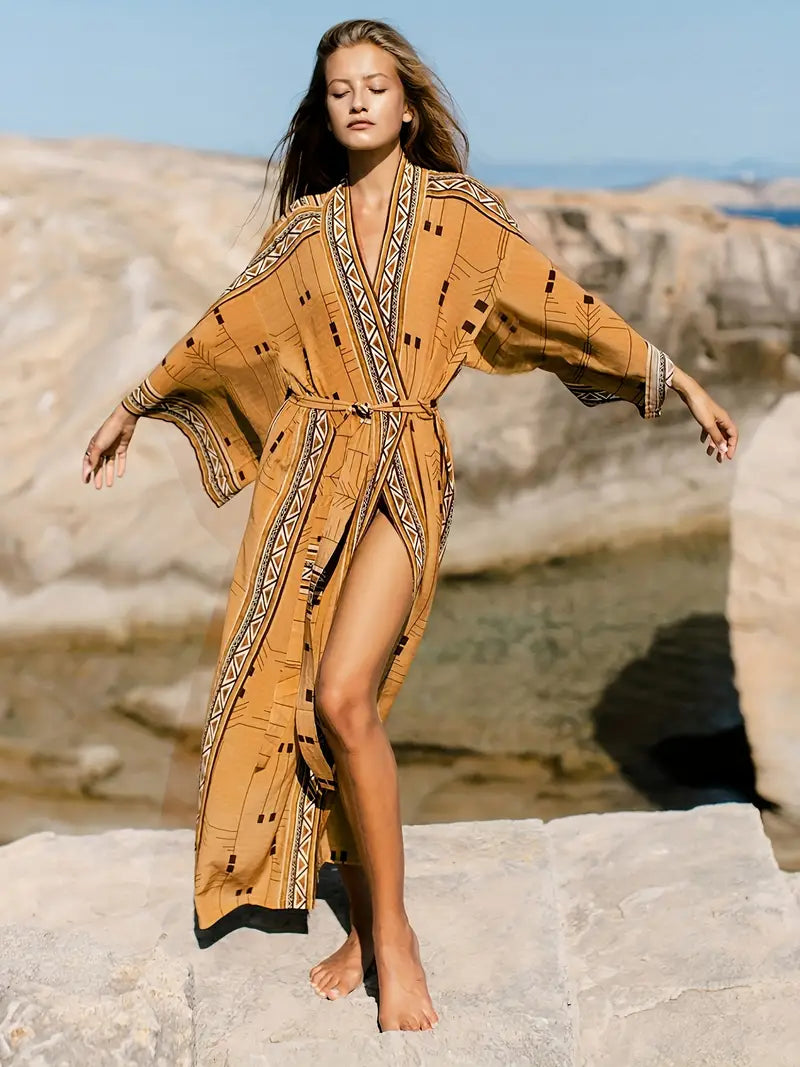 Plus Size Boho Kimono with Adjustable Tie Belt