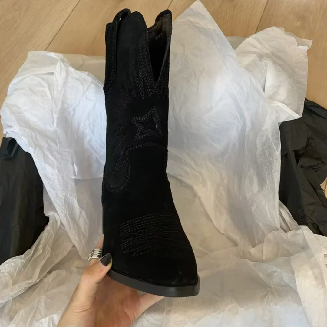 Retro-Style Embroidered Ankle Boots