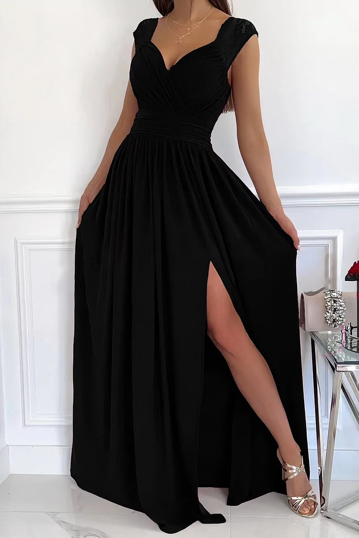 Lace Sleeveless Dress with Hem and Back Cutout Accents