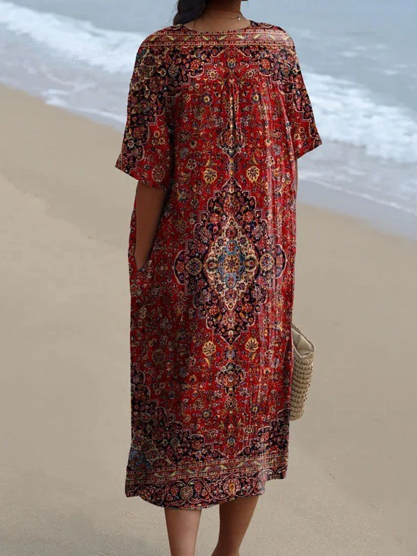 Women's Vintage Art Print Flowy Dress