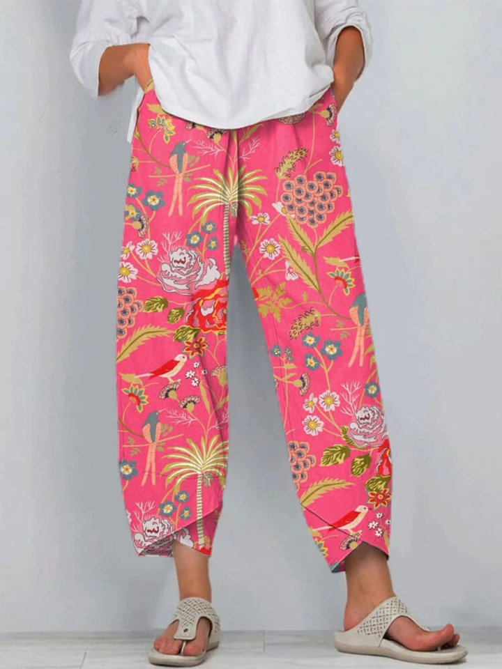 Women's  Vintage Flowers Art Print Casual V-neck Shirt