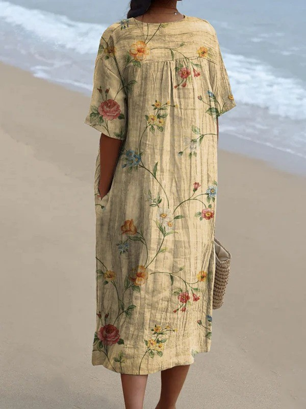 Women's Retro Floral Art Print Casual Flowy Dress