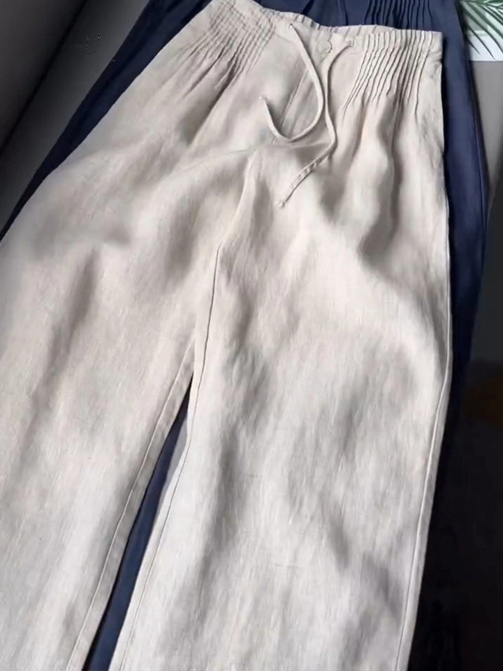 Women's Solid Color Pleated Drawstring Casual and Wide Leg Pants