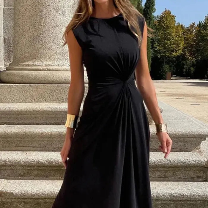 Chic Women's Long Sleeve V-Neck Maxi Dress - Solid Color Evening Gown