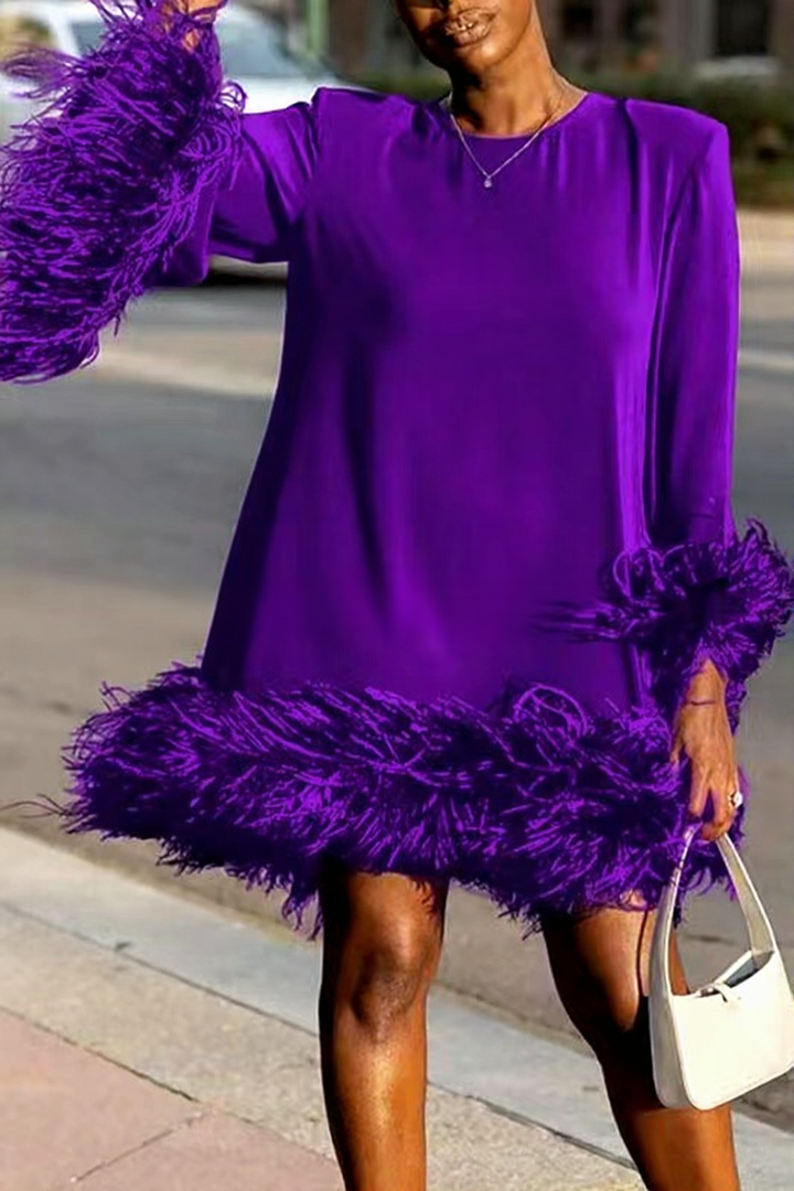 Asymmetrical Mini Gown with Feather Accents