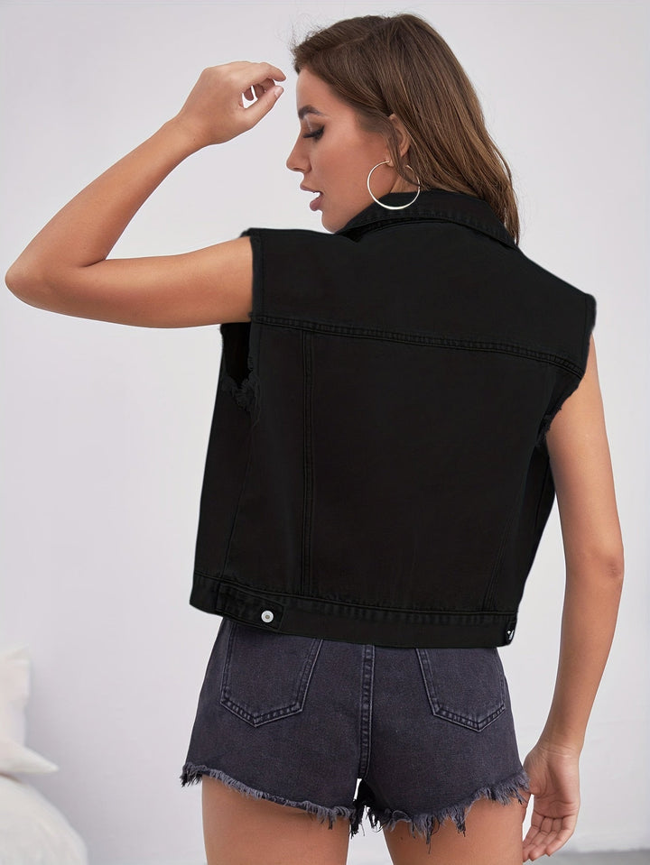 Johanna - Sleeveless Denim Jacket with Flap Pockets