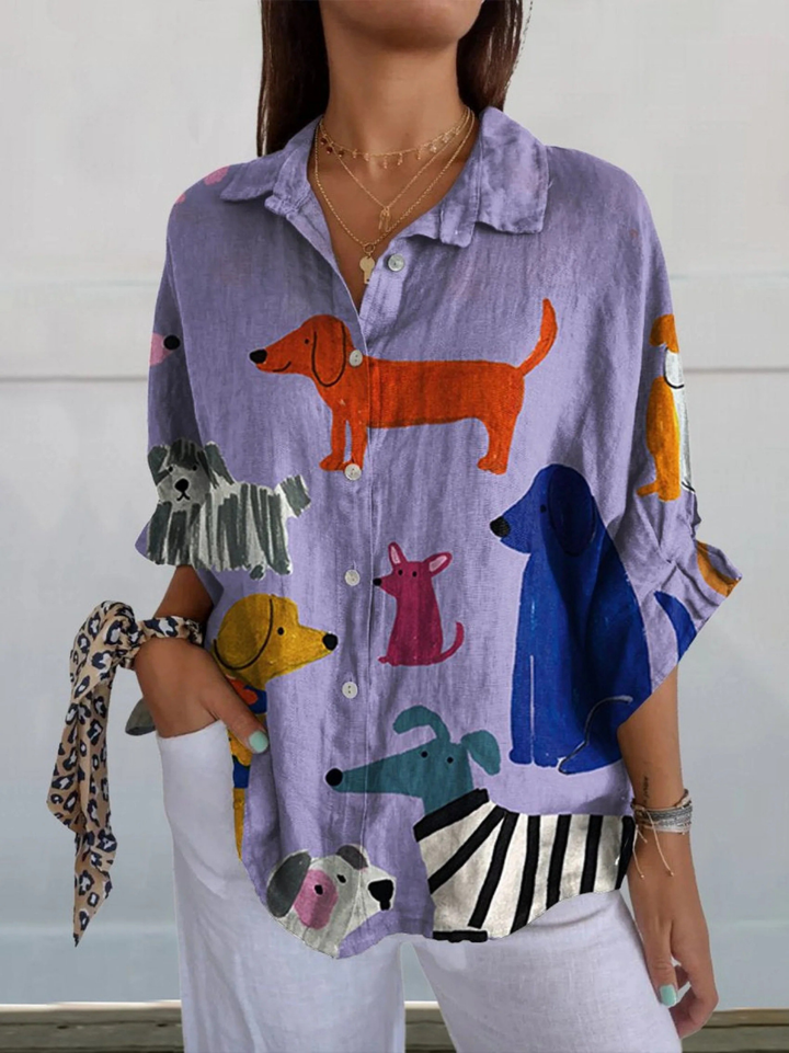 Women's Dog Art  Print Casual Shirt