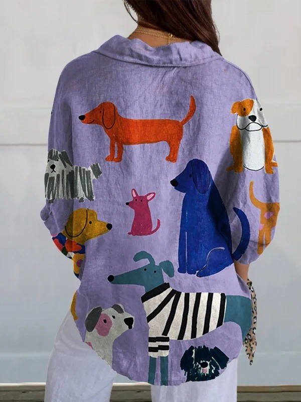 Women's Dog Art  Print Casual Shirt