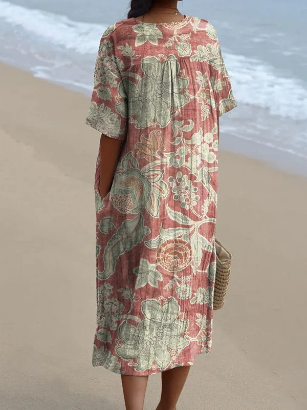 Women's Vintage Floral Art Print Flowing Dress