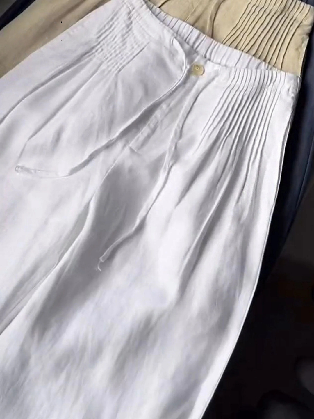 Women's Solid Color Pleated Drawstring Casual and Wide Leg Pants