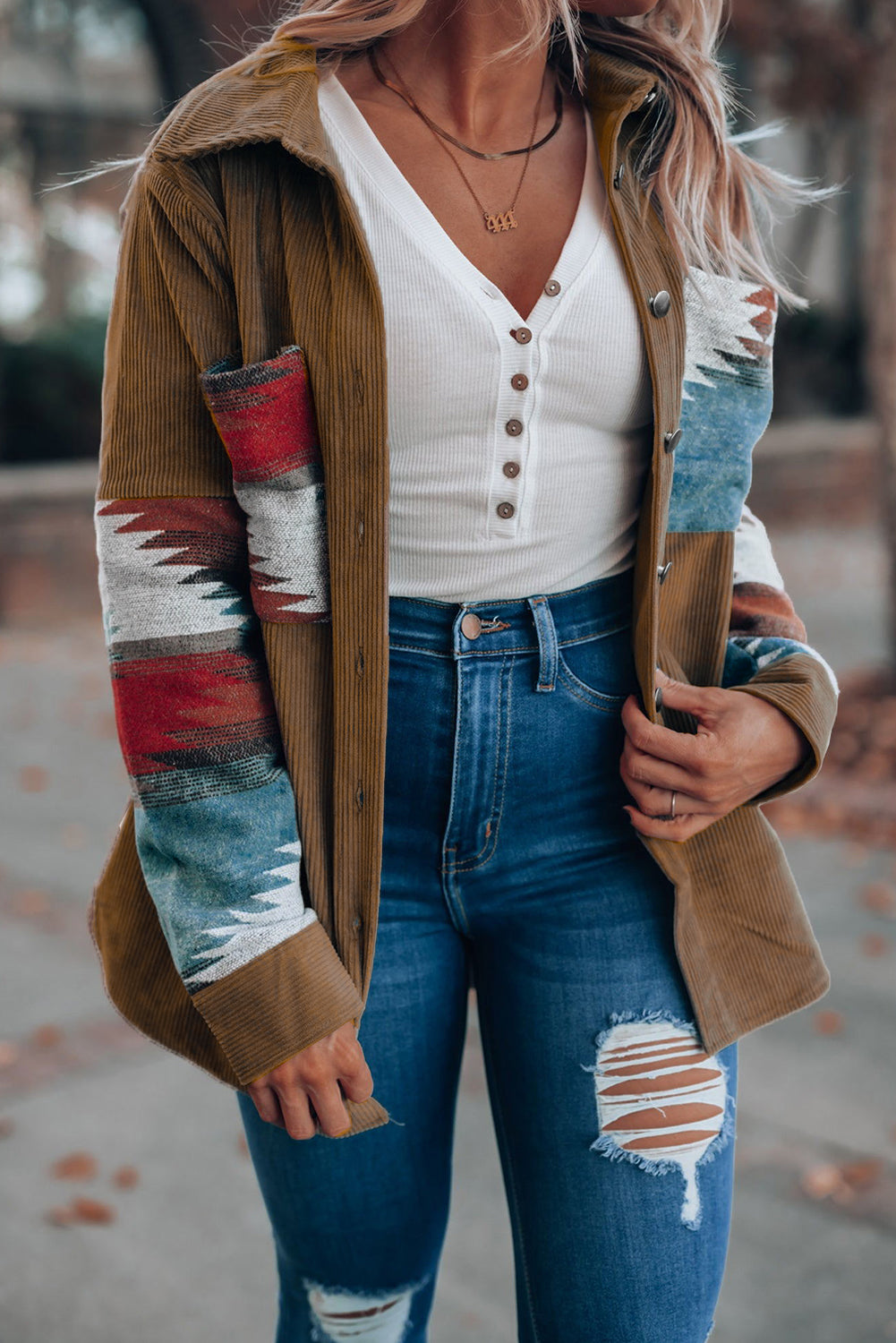 Aztec-Patterned Corduroy Jacket