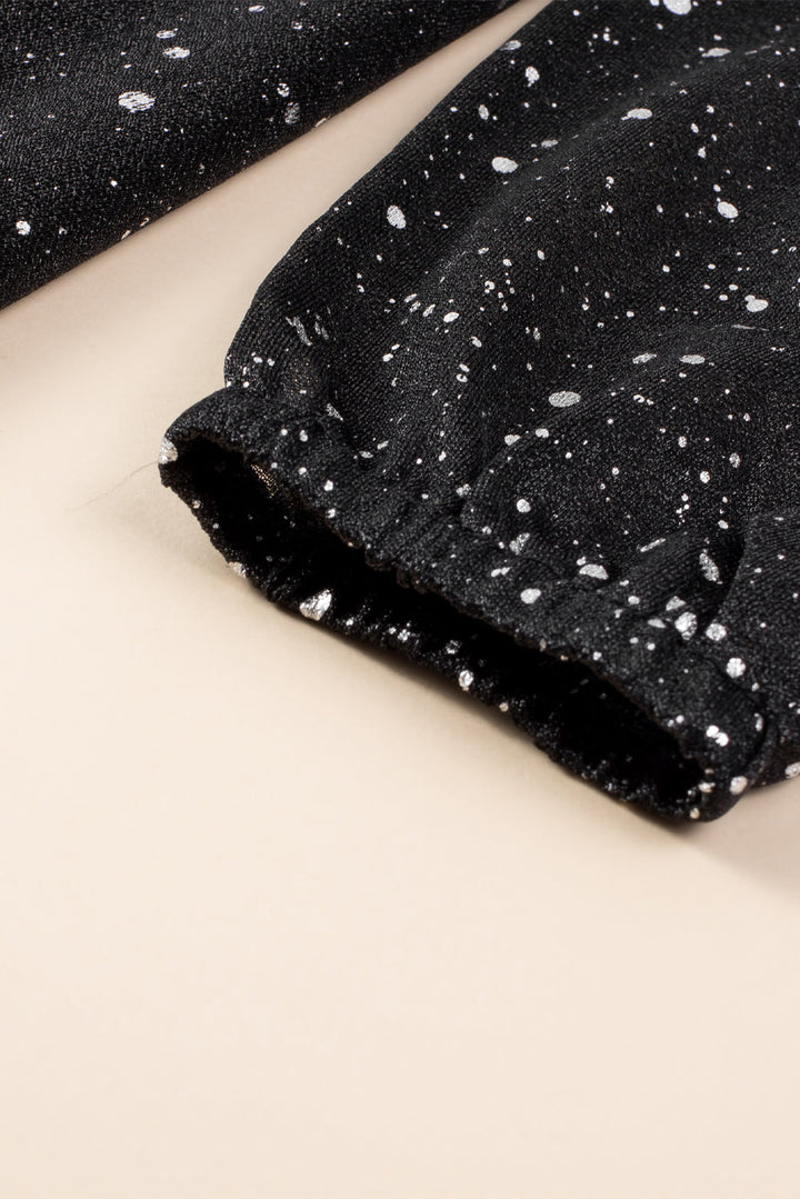 Elegant Black Glitter Dress with Stylish Mesh Overlay