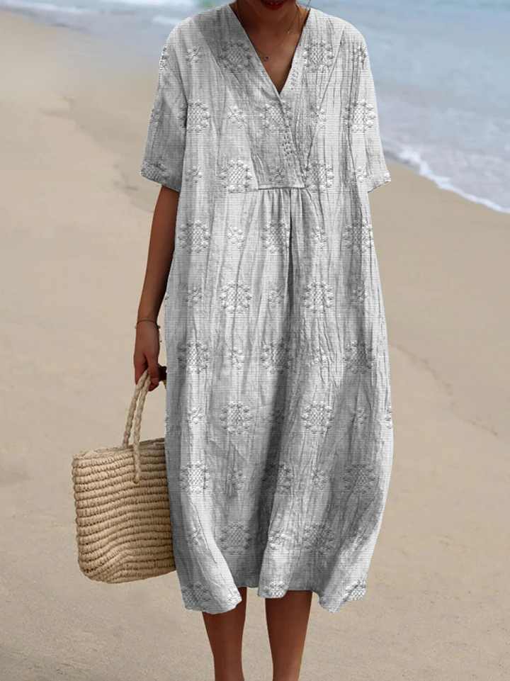 Women's Vintage Floral Pattern Art Print Flowy Cotton Dress