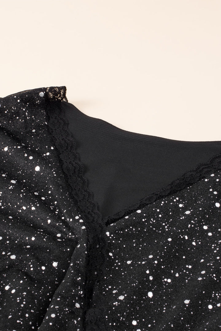 Elegant Black Glitter Dress with Stylish Mesh Overlay