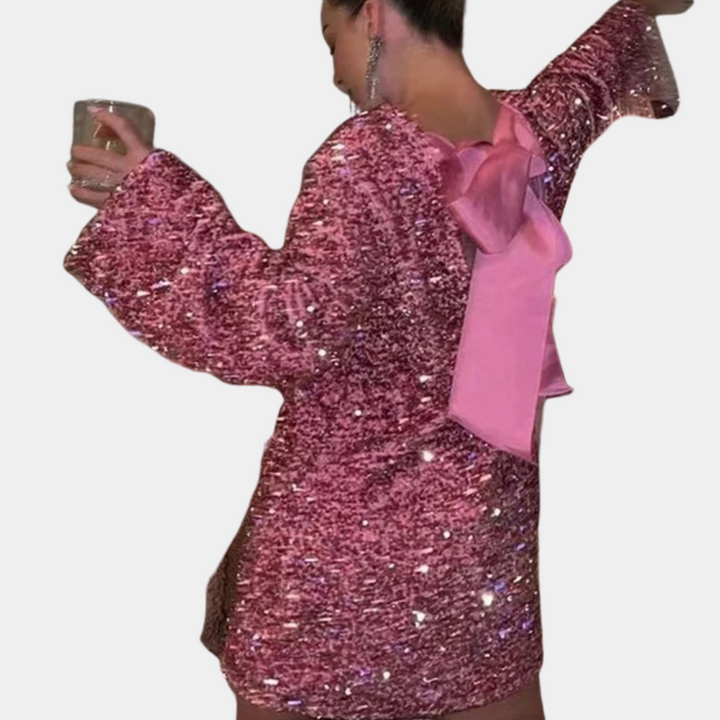 Women's Short Sequin Dress with Round Neck