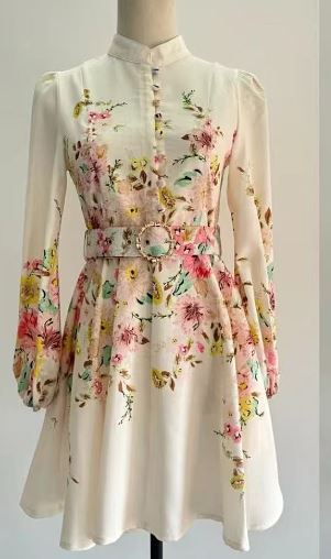 Printed Mini Dress with Button-Down Accents