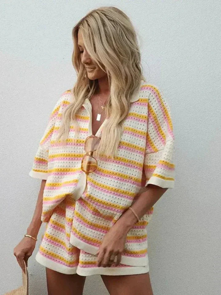 Striped Contrast Women's Two-Piece Knit Set