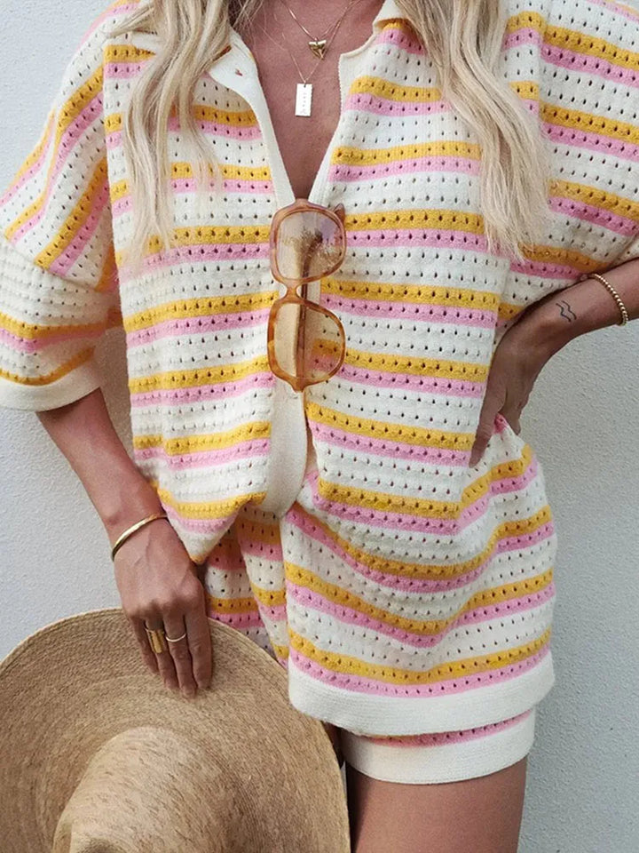 Striped Contrast Women's Two-Piece Knit Set
