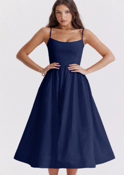Stylish Midi Dress with Sophisticated Back Lacing Detail