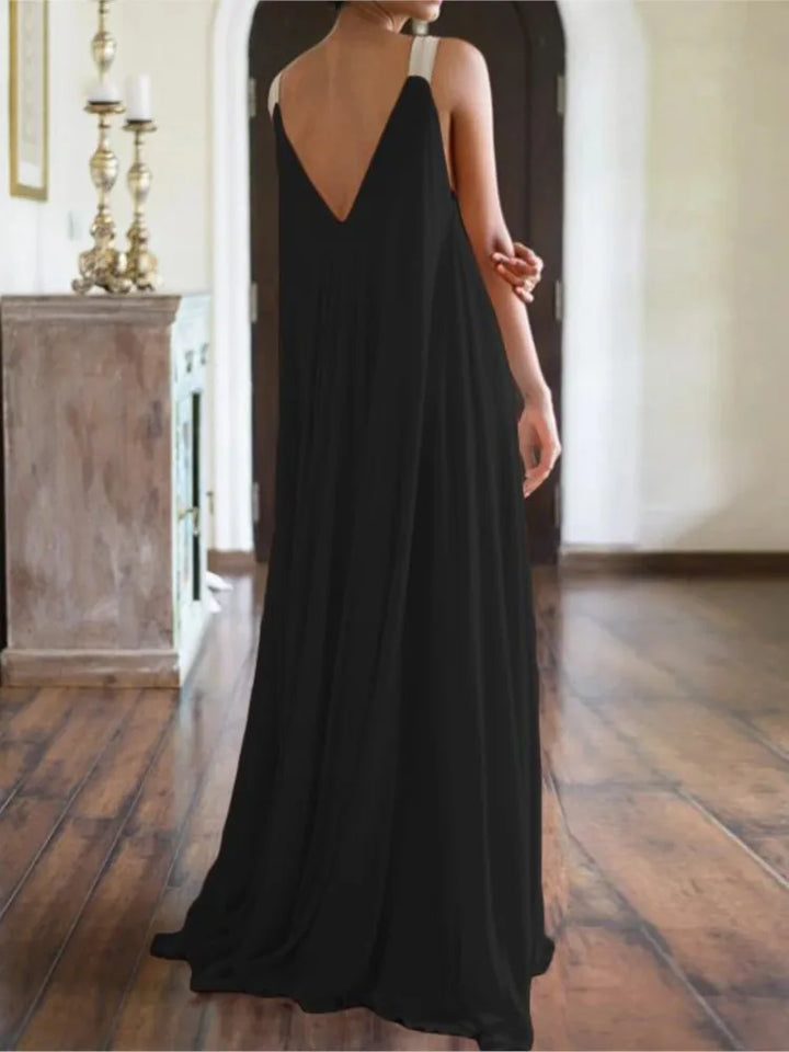 Chloë - Women's Summer Sleeveless V-Neck Boho Maxi Dress, Solid Color, Relaxed Fit