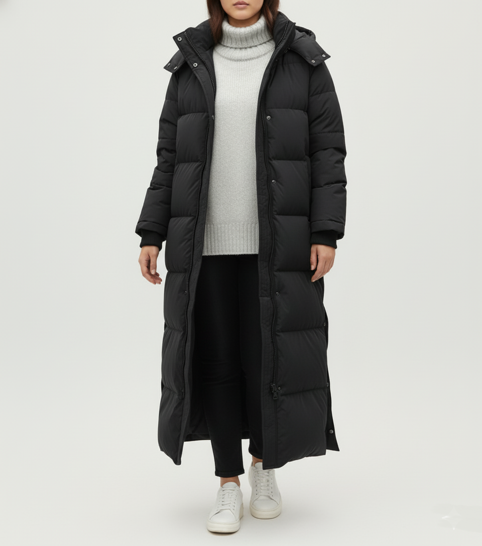 Plus Size Women's Extended Length Quilted Maxi Coat