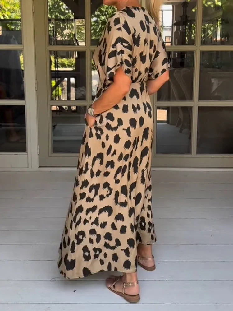 Women's Leopard Print V-Neck Dress Ensemble