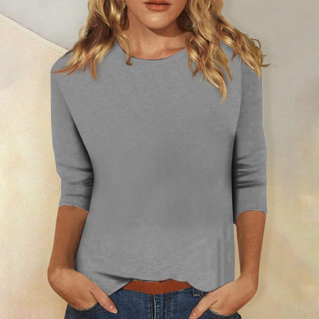 Chic 3/4 Sleeve Casual Women's Top with Curved Hem by Heidi Fashion
