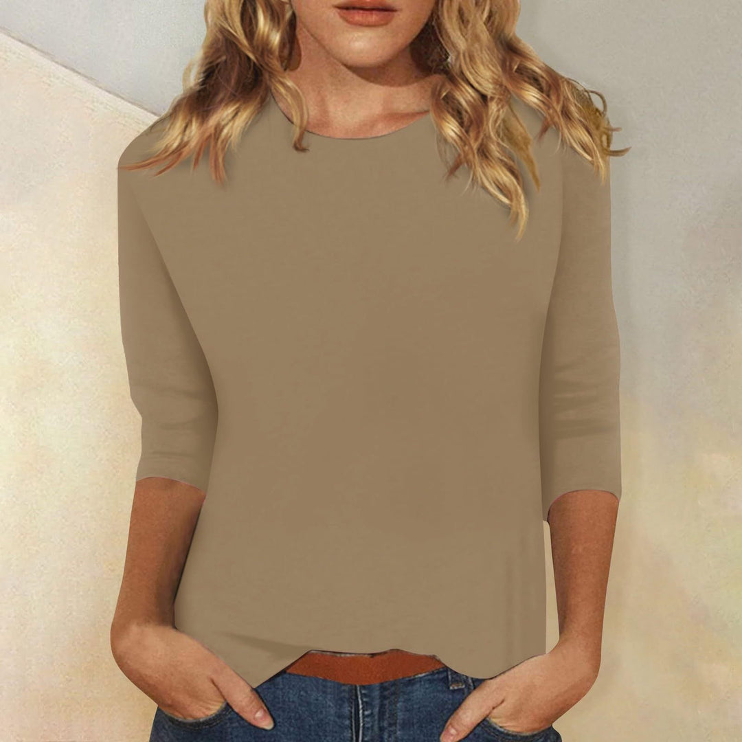 Chic 3/4 Sleeve Casual Women's Top with Curved Hem by Heidi Fashion