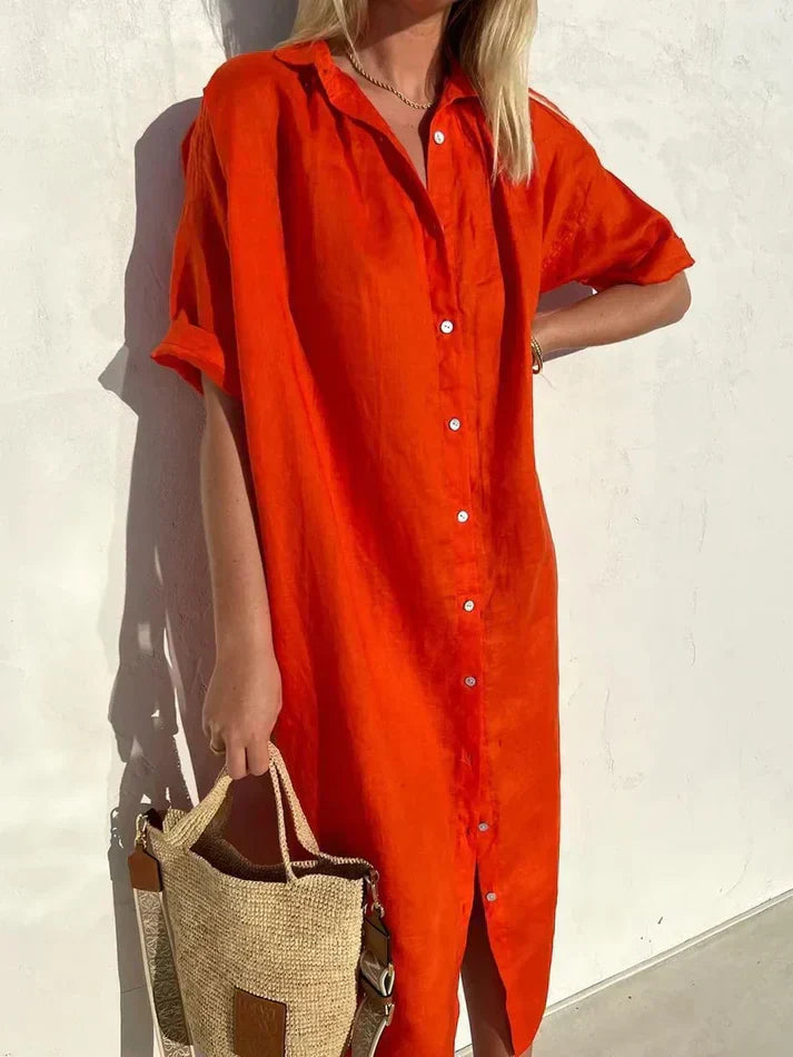 Stylish Women's Casual Dress with Wide Sleeves and Button Accents