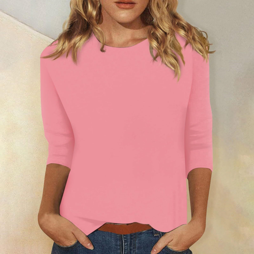 Chic 3/4 Sleeve Casual Women's Top with Curved Hem by Heidi Fashion