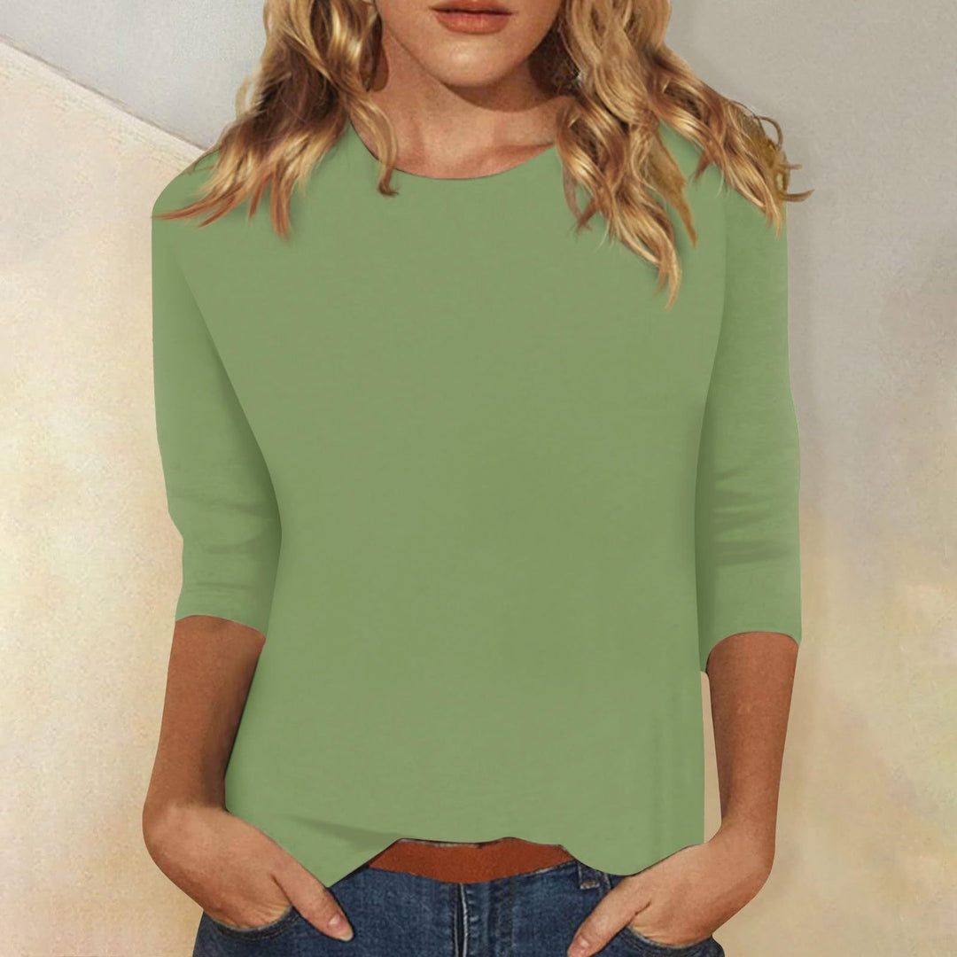 Chic 3/4 Sleeve Casual Women's Top with Curved Hem by Heidi Fashion