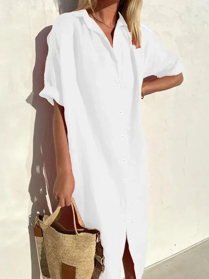 Stylish Women's Casual Dress with Wide Sleeves and Button Accents