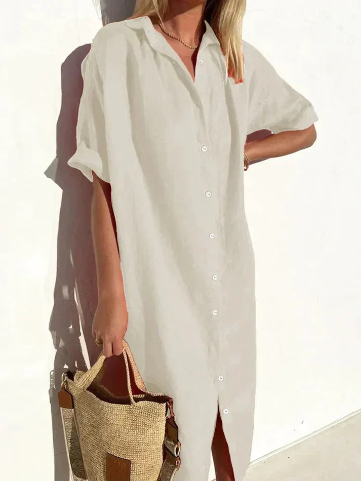 Stylish Women's Casual Dress with Wide Sleeves and Button Accents