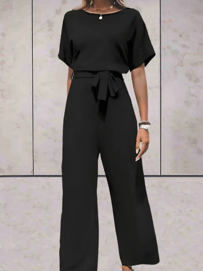 Casual Short Sleeve Solid Jumpsuit with Relaxed Fit
