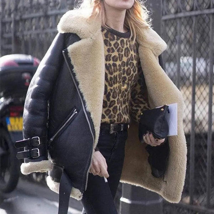 Natalie | Women’s Faux Fur Lined Moto Jacket