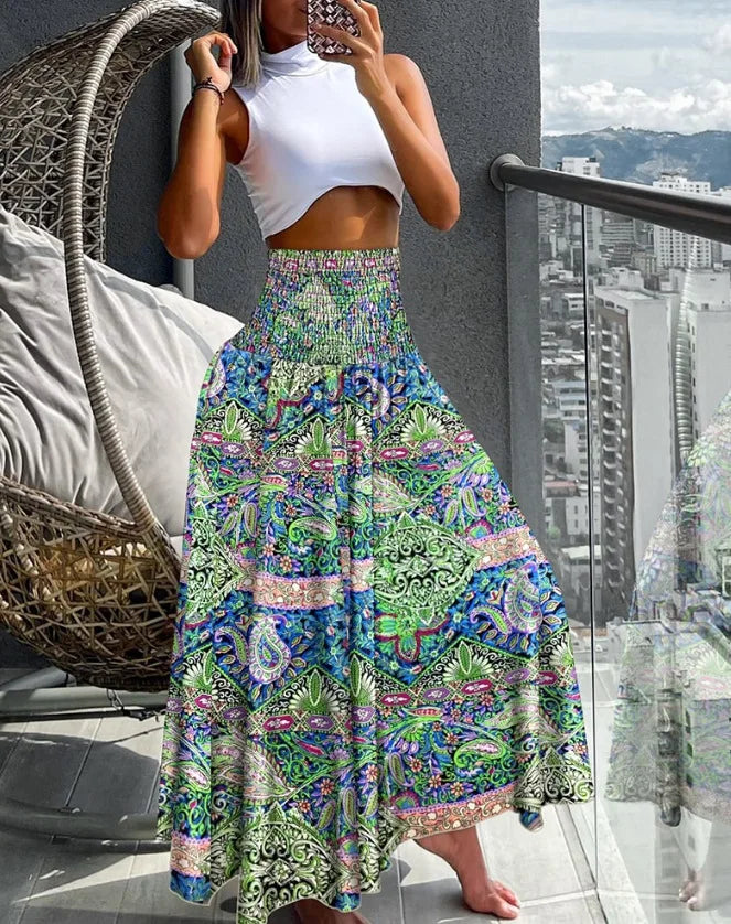 Elegant Flowing A-Line Skirt with High Waist and Comfortable Elastic Band