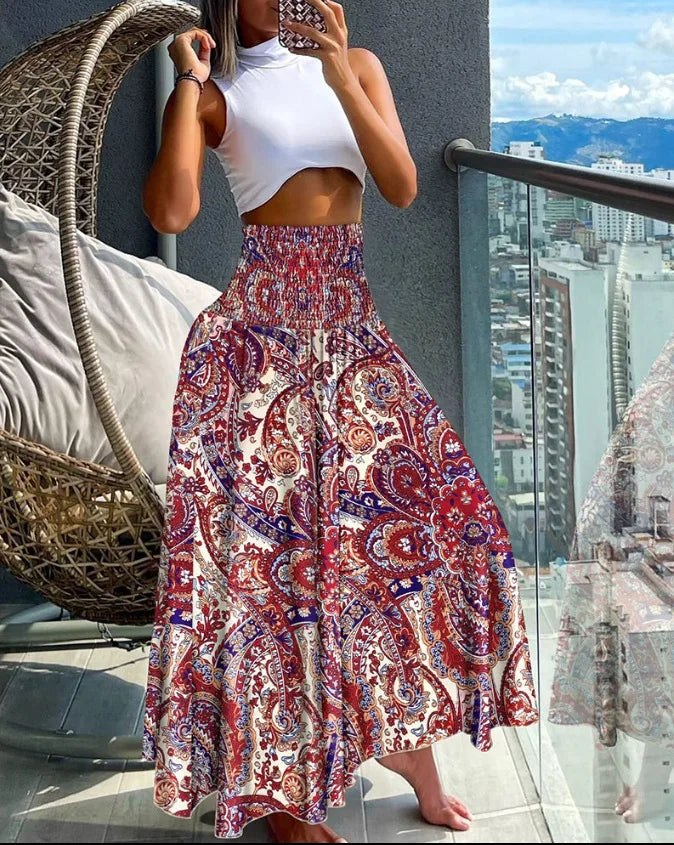 Elegant Flowing A-Line Skirt with High Waist and Comfortable Elastic Band