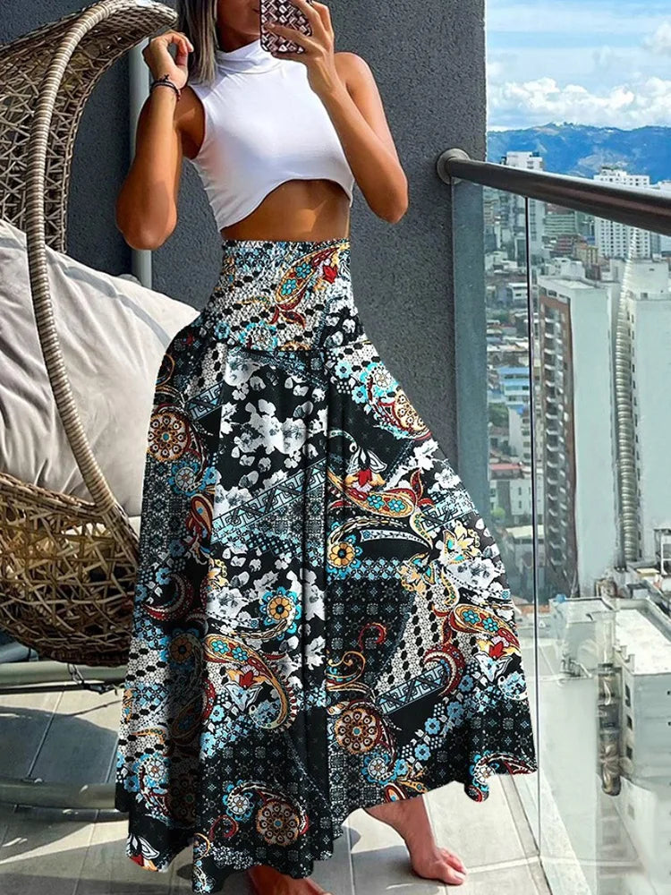 Elegant Flowing A-Line Skirt with High Waist and Comfortable Elastic Band