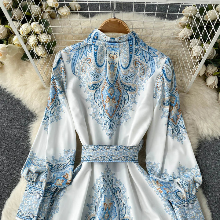 Floral A-Line Dress Featuring a Belted Waist