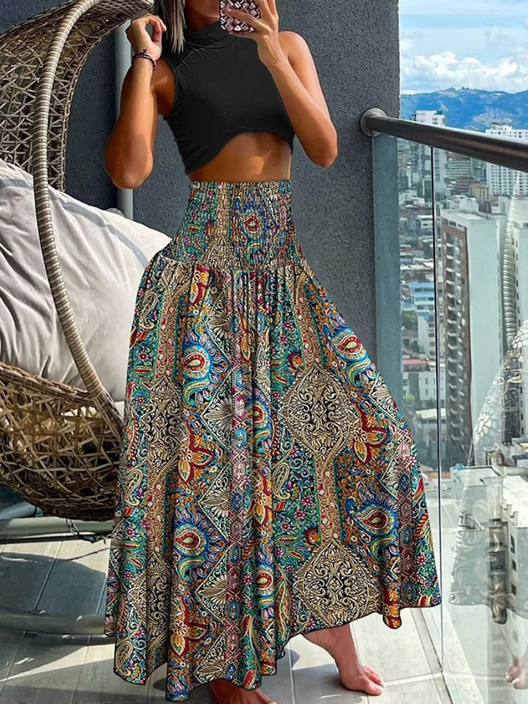 Elegant Flowing A-Line Skirt with High Waist and Comfortable Elastic Band