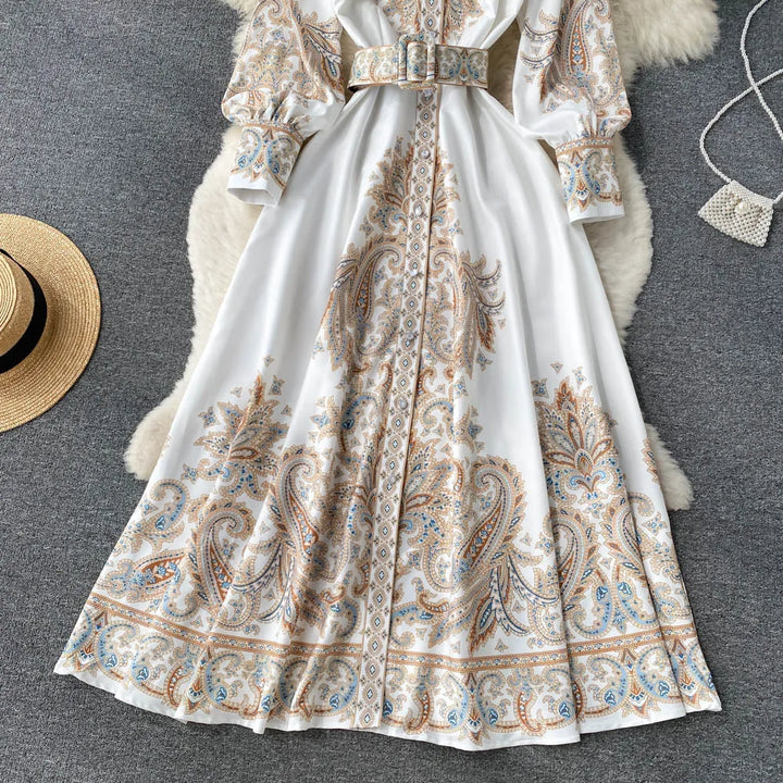 Floral A-Line Dress Featuring a Belted Waist