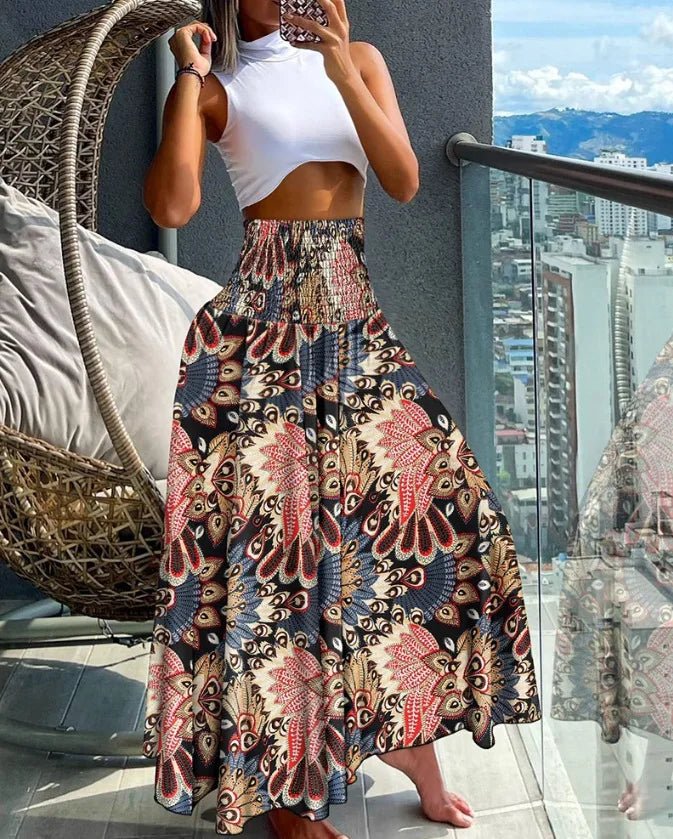 Elegant Flowing A-Line Skirt with High Waist and Comfortable Elastic Band