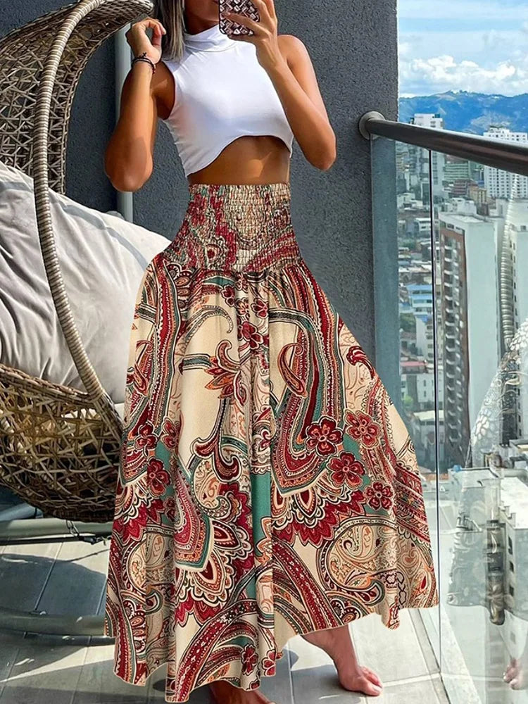 Elegant Flowing A-Line Skirt with High Waist and Comfortable Elastic Band