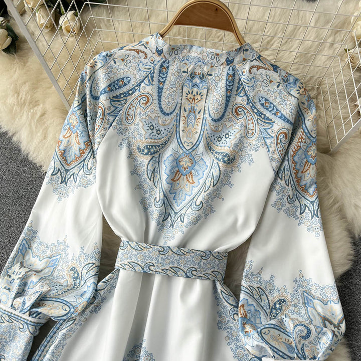 Floral A-Line Dress Featuring a Belted Waist