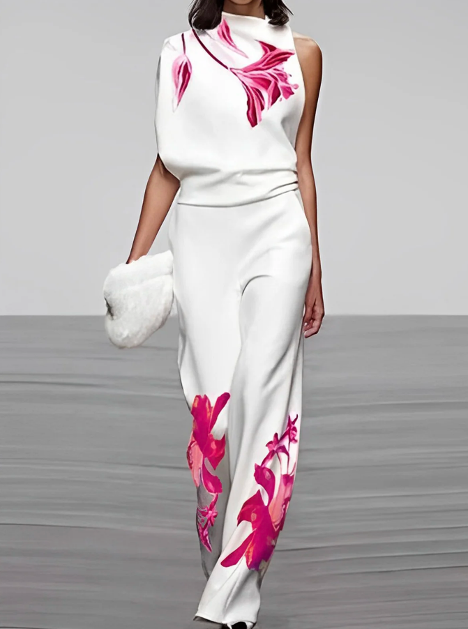 Floral Turtleneck and Wide-Leg Pant Set
