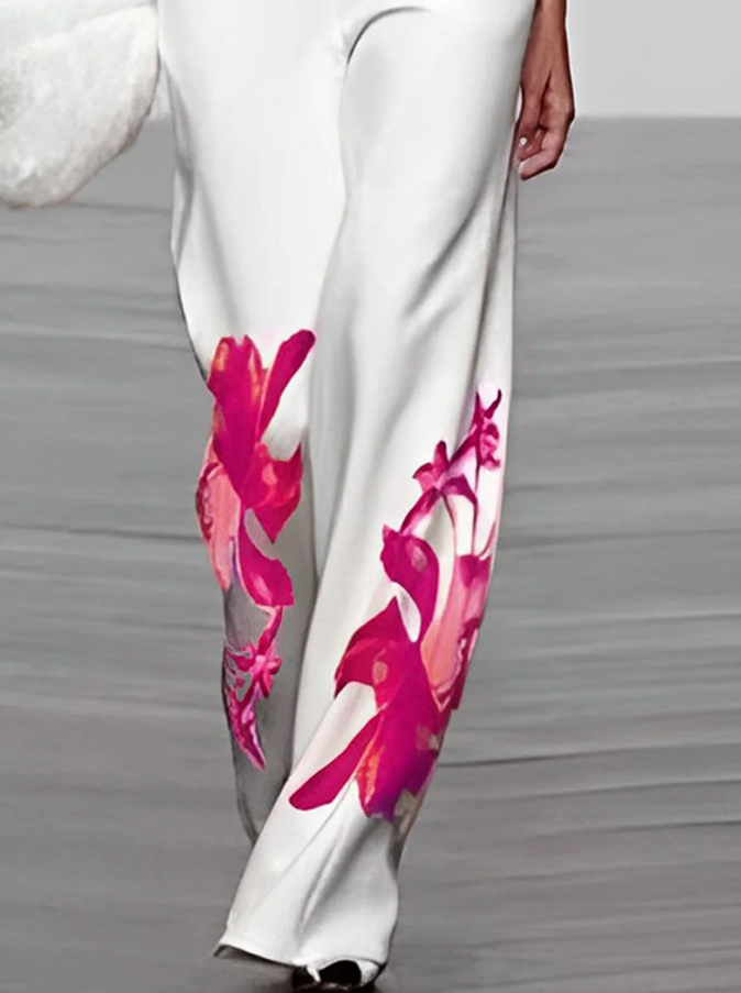 Floral Turtleneck and Wide-Leg Pant Set