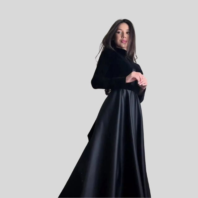Elegant Velvet Turtleneck Dress with Flared Hem