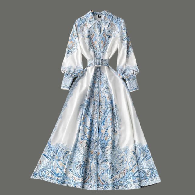 Floral A-Line Dress Featuring a Belted Waist
