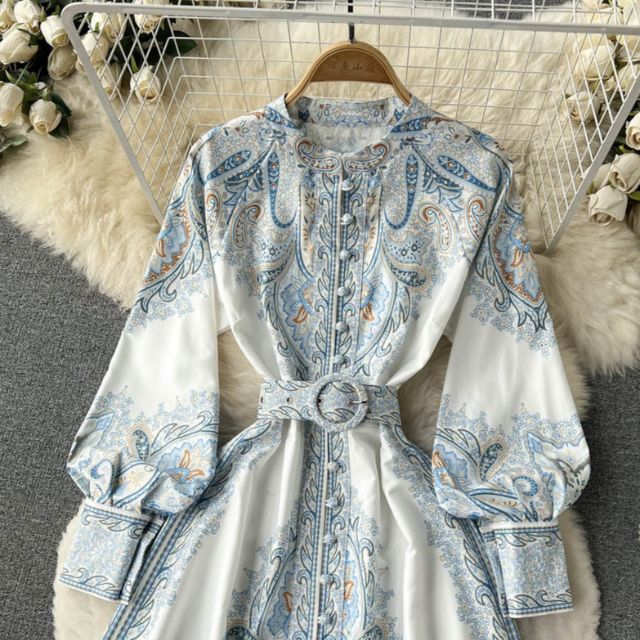 Floral A-Line Dress Featuring a Belted Waist