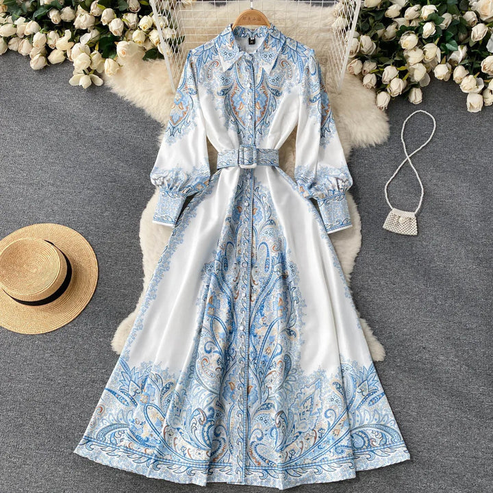 Floral A-Line Dress Featuring a Belted Waist
